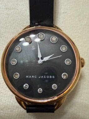 Marc Jacobs Black Dial Watch with Rose Gold Case and Crystal Markers